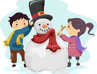 graphic of a boy and girl making a snowman