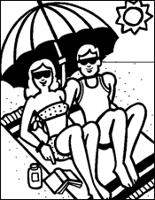 coloring picture of people under an umbrella in the sun