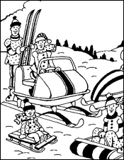coloring picture of people sledding in the snow