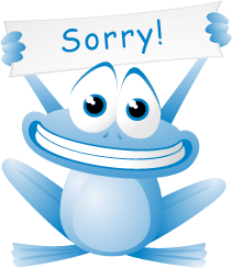 A Blue Frog Holds a Sign Saying Sorry