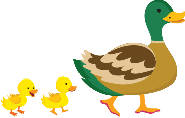 cartoon, mallard and 2 ducklings