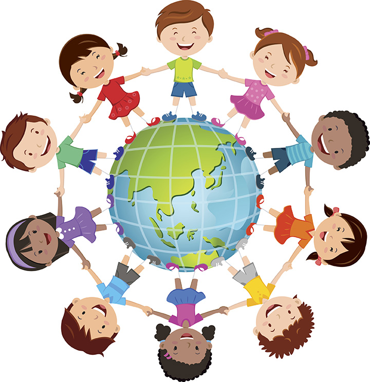 kids in circle around globe