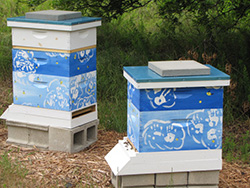 Bee hives decorated by children
