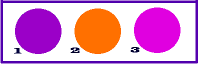 purple ball, orange ball, light purple ball