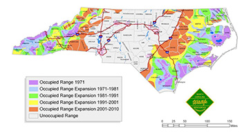 Map of black bear range in North Carolina