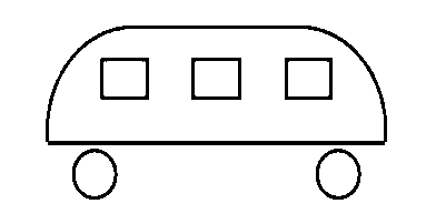 outline of a bus with windows and wheels included
