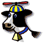 animated cow with whirling hat