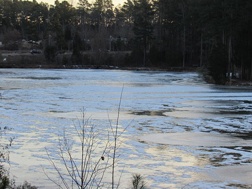 Ice circles on Discovery Lake in the morning light
