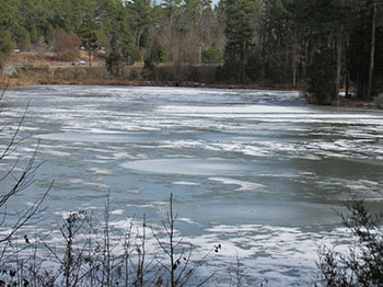 Ice circles on Discovery Lake in the bright afternoon sun