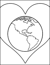 Heart Earth - Heart with earth in the middle coloring image