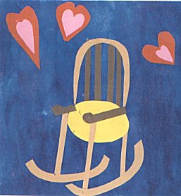 A rocking chair surrounded by loving hearts