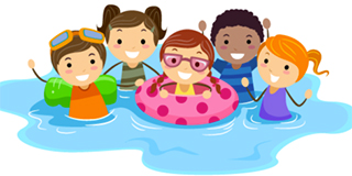 graphic of happy boys and girls in the water
