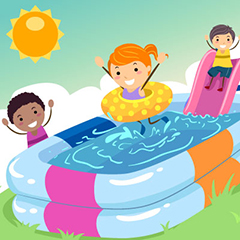 graphic of kids playing in a blowup pool
