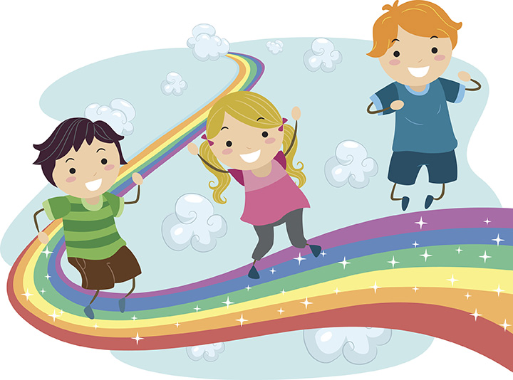 kids on rainbow