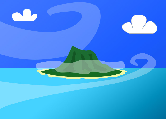 island with wind in the fog