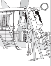 Coloring Book Page - A Drawing of Children Playing on a Wooden Swing Set