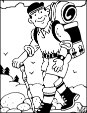 man hiking coloring picture