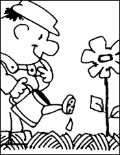 coloring picture of someone watering flowers