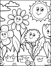 Smiling flowers coloring image thumbnail
