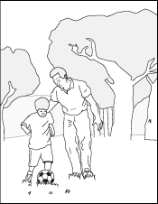 Coloring Book Page - A Drawing of a child and his parent playing