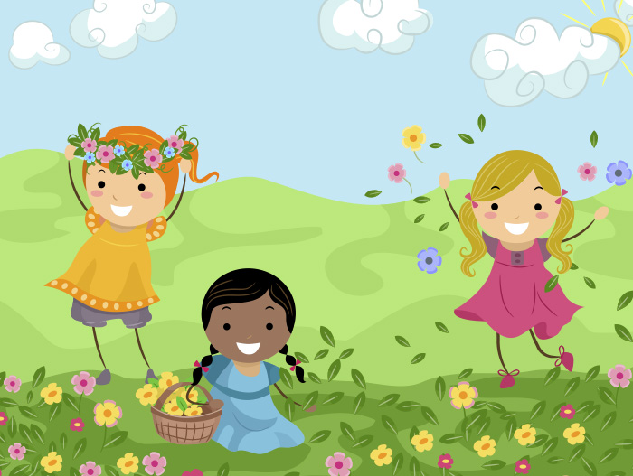 Kids playing outside on a warm summer day 