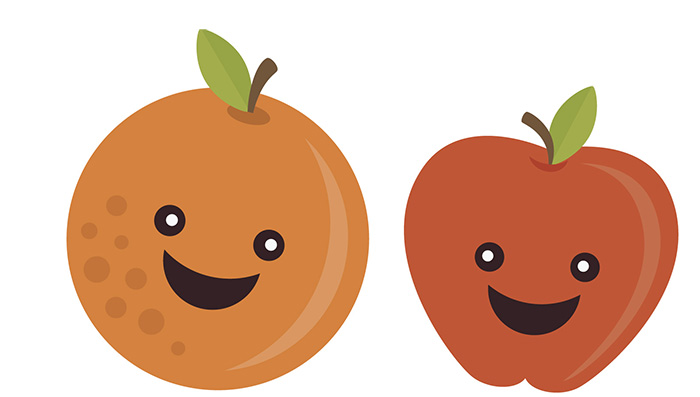 Happy orange and apple smiling 