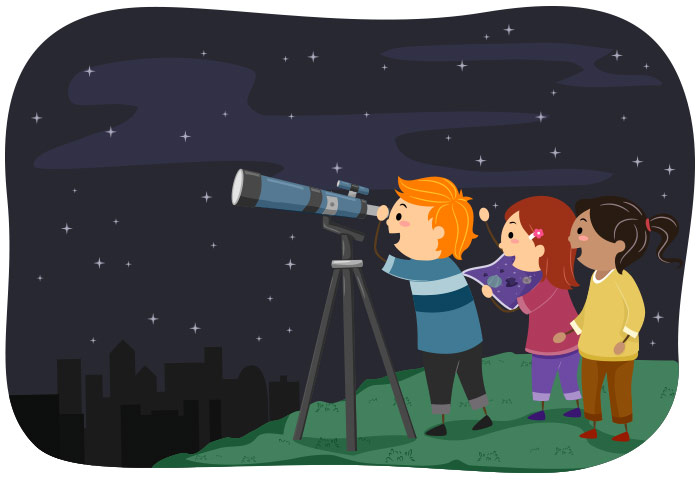 illustration of kids looking through a telescope 