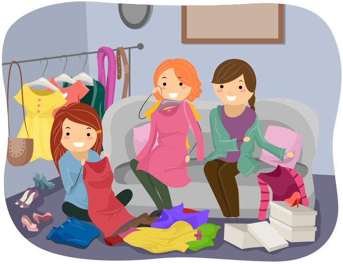Illustration of women looking at clothes