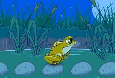 A Frog Leaps from Rock to Rock Over a Swamp