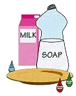 Soap, milk, and paper plate