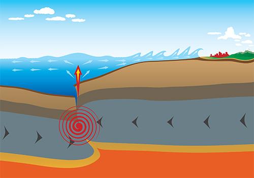 Diagram showing how tsunamis are formed