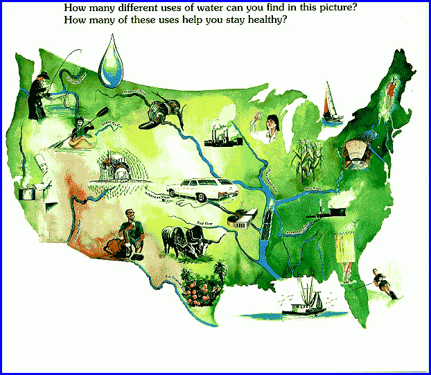 U.S. map showing uses of water