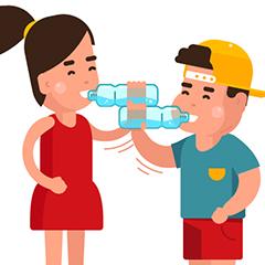 Girl and Boy drinking from plastic water bottles