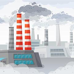 graphic of factories with smoke billowing from the smokestacks